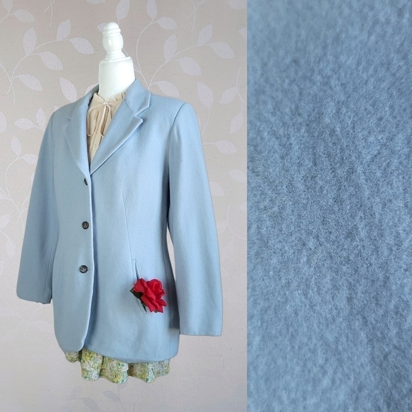 Vintage Cashmere Blend Single Breasted Pea Coat Pastel Baby Blue Harve Benard - Picture 1 of 15